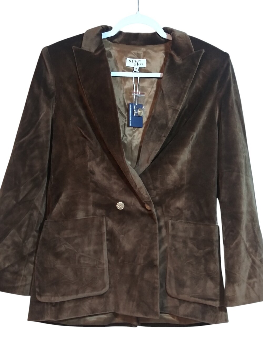 Strait Laced Brown Velvet Double Button Blazer Jacket Fall Neutral Size M